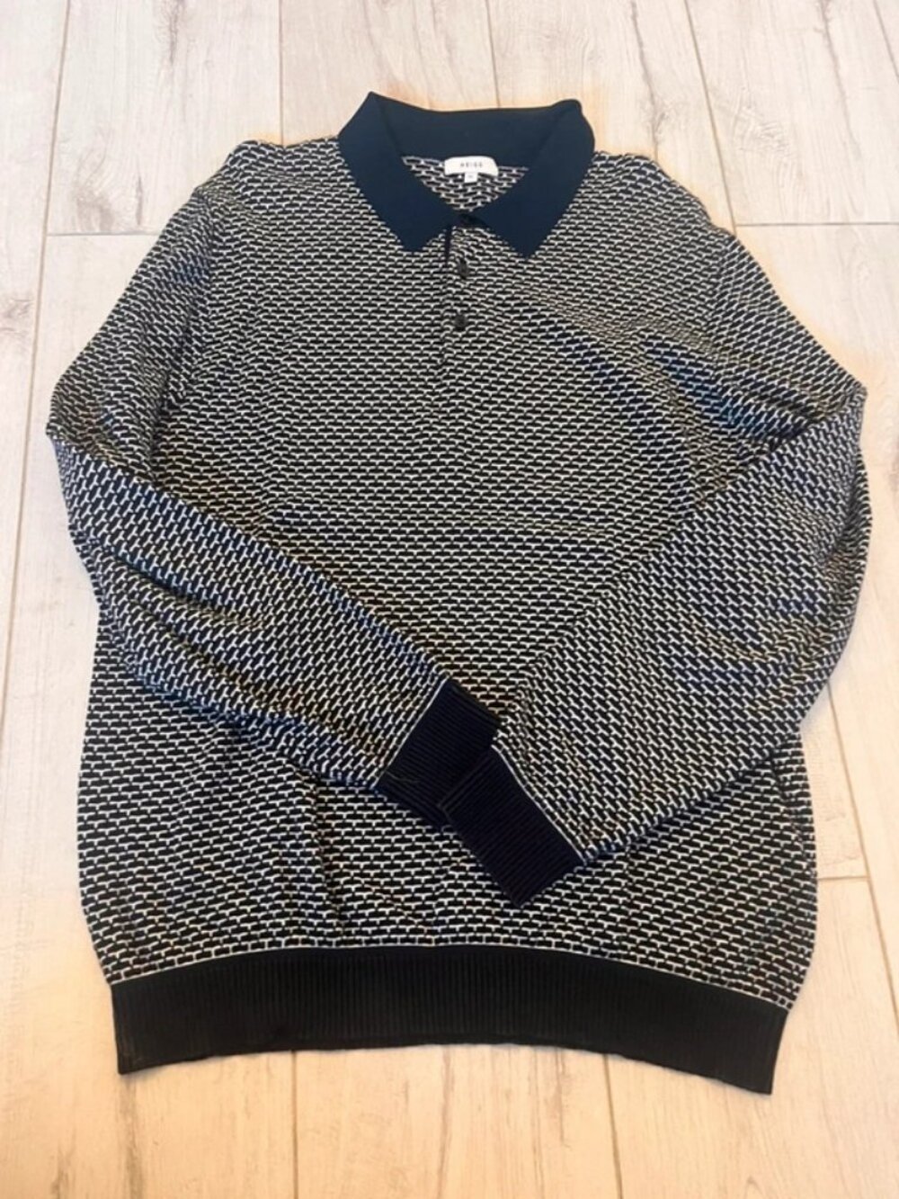 Reiss Men's X-Large Long Sleeve Navy & White Polo Shirt - New without Tags